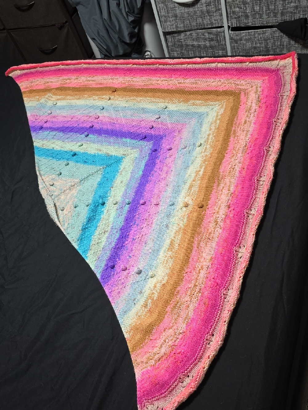 Cool Colors Rainbow Shawl OOAK Hand Knit